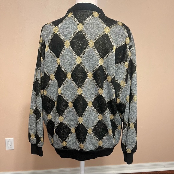 VTG 80s Graff Californiawear Cardigan Sweater Argyle Sz S Black Gold USA Made - Picture 5 of 10